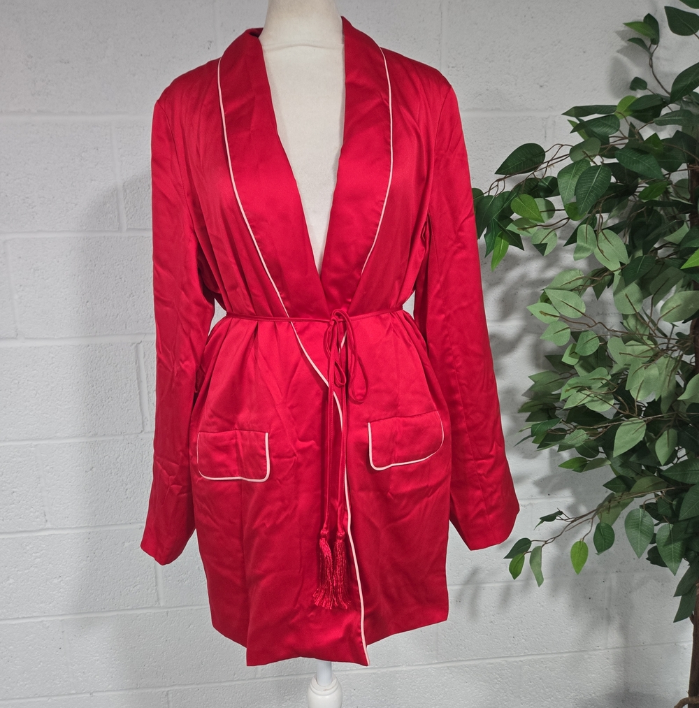 Victorias Secret Tassel Fringe Satin Red Mini Glam Bathrobe Medium Feminine